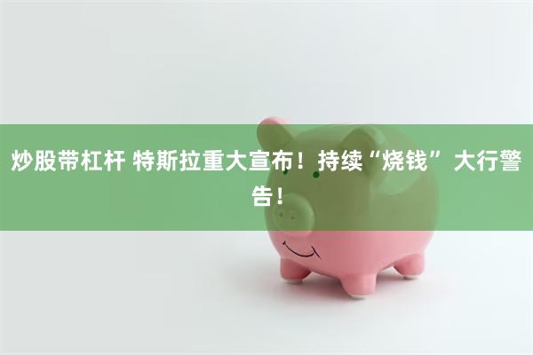 炒股带杠杆 特斯拉重大宣布！持续“烧钱” 大行警告！